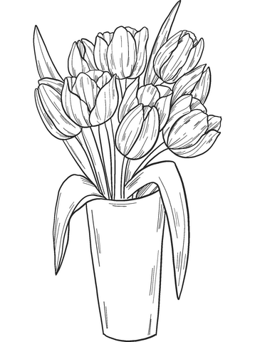 Vase With Tulips Coloring Page